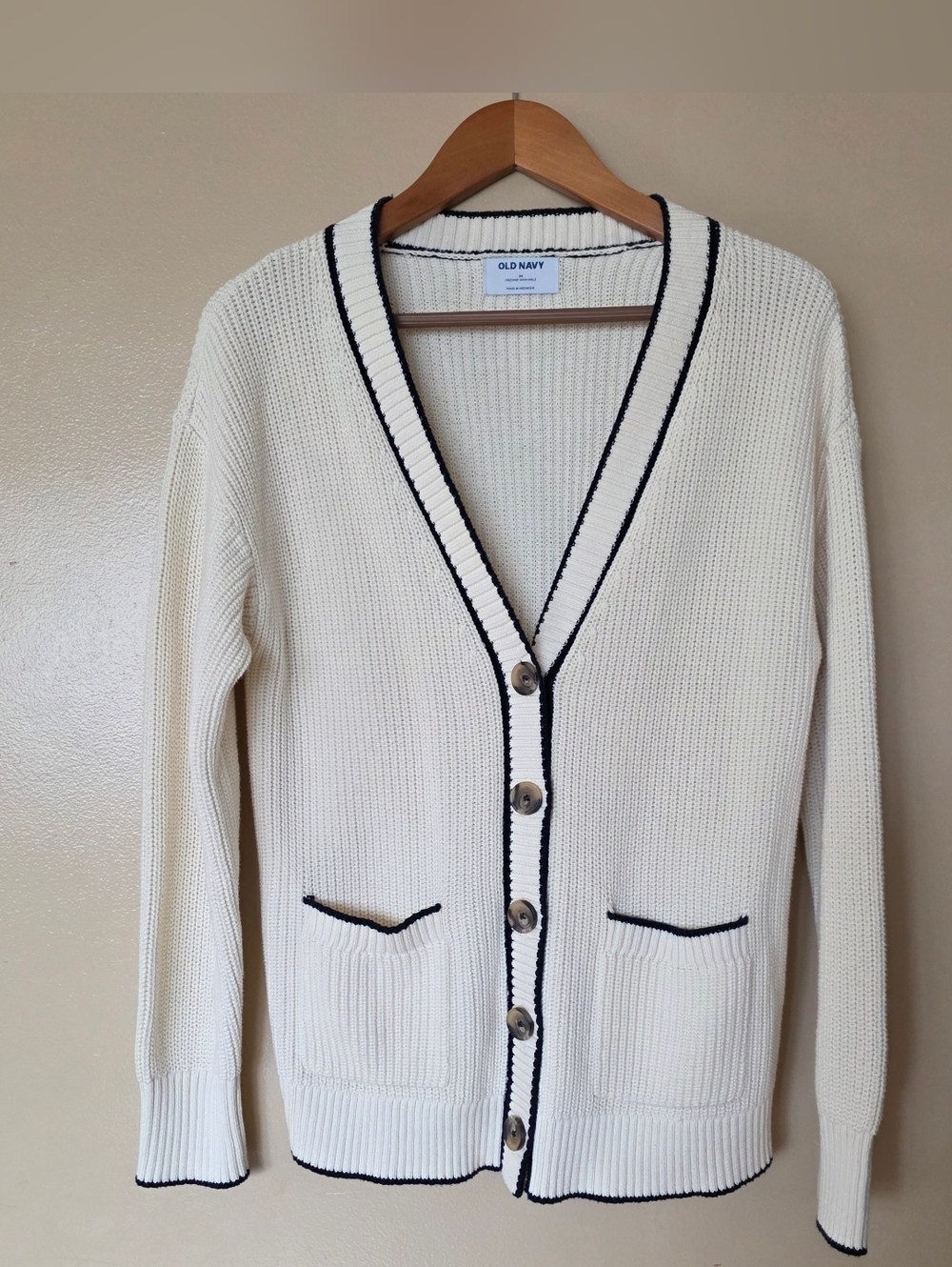 Old Navy Relaxed Cardigan Sweater M Cotton Preppy Coastal Fisherman Nautical